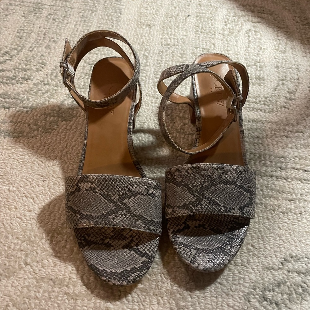 J. Crew snakeskin block heel